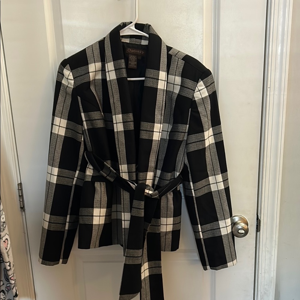 Chadwicks Black and White Plaid Blazer with Wrap Style